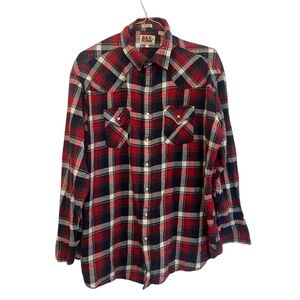 Ely Cattleman Pearl Snap Shirt Men's 2XLT Tall Man Red Plaid Western Long Sleeve